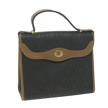 CHRISTIAN DIOR Honeycomb Canvas Hand Bag PVC Leather Black Auth am5756