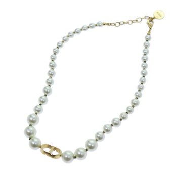 CHRISTIAN DIOR Pearl Necklace metal White Auth am6079