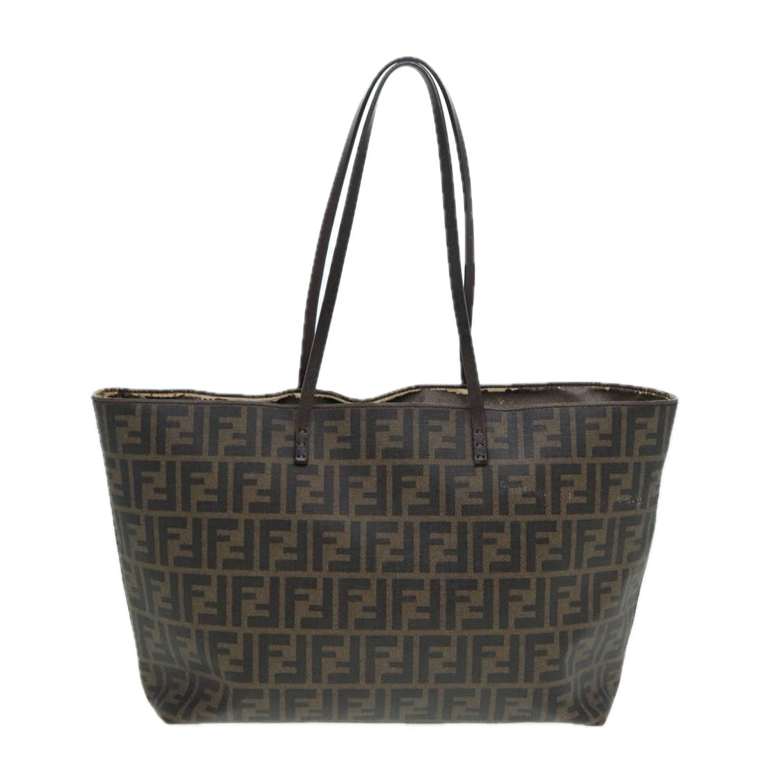 FENDI Zucca Canvas Tote Bag Brown Black gold Auth am6727