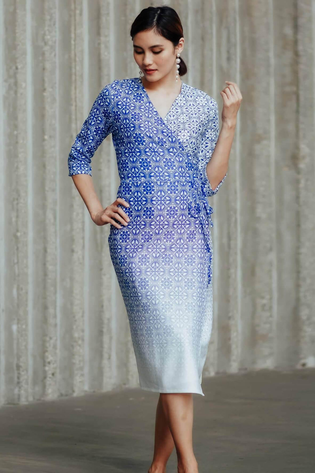 Peranakan Blu Wrap Dress