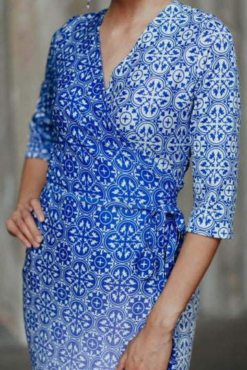 Peranakan Blu Wrap Dress