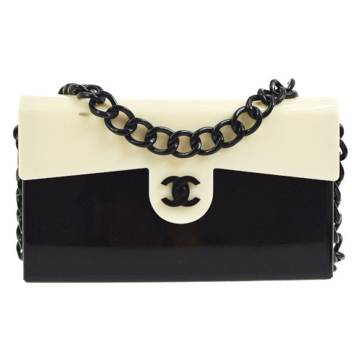 CHANEL 2000-2001 CC Chain Shoulder Bag Bi-Color Ivory Black ao11536