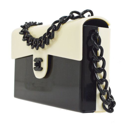 CHANEL 2000-2001 CC Chain Shoulder Bag Bi-Color Ivory Black ao11536