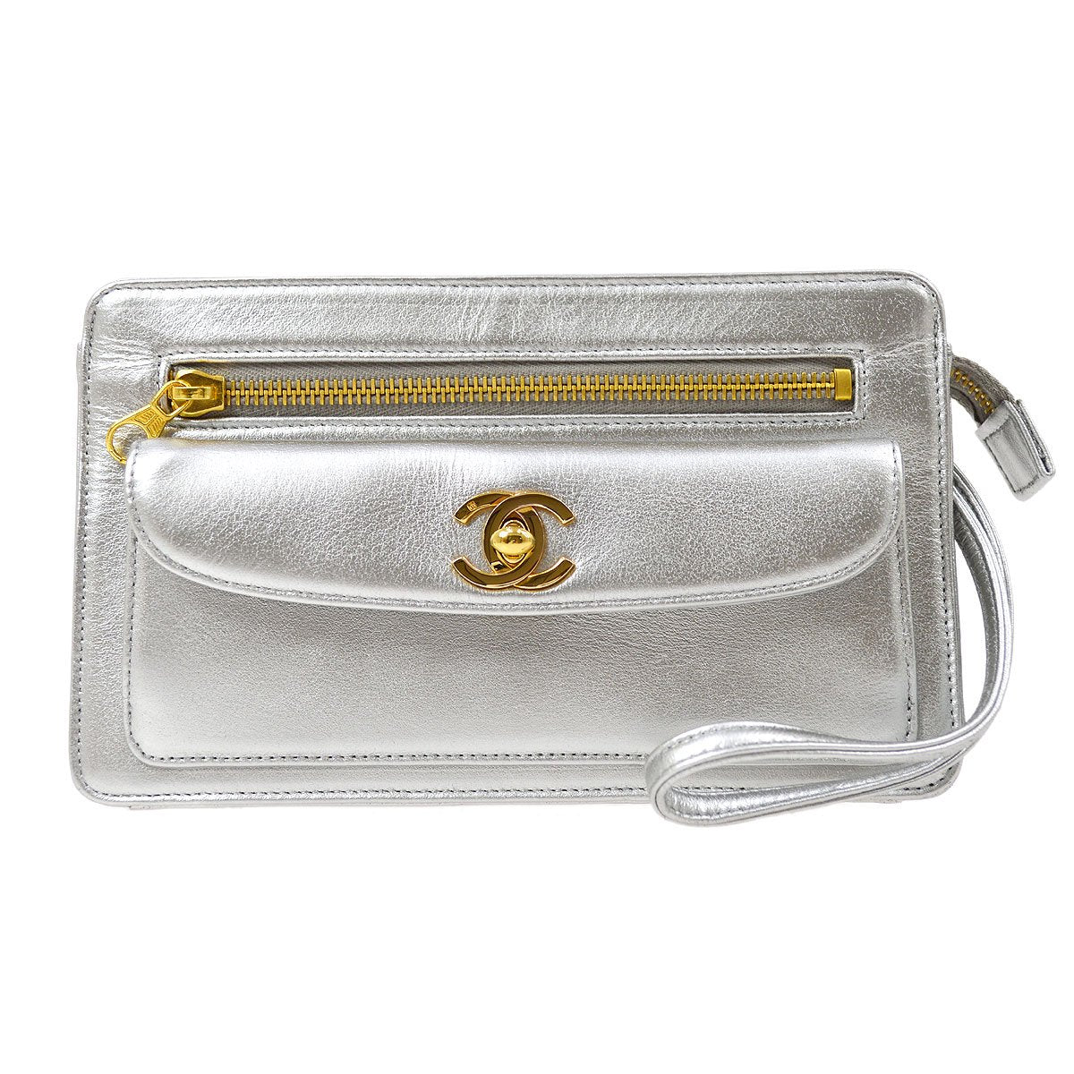 CHANEL 1996-1997 Clutch Hand Bag Silver ao26611