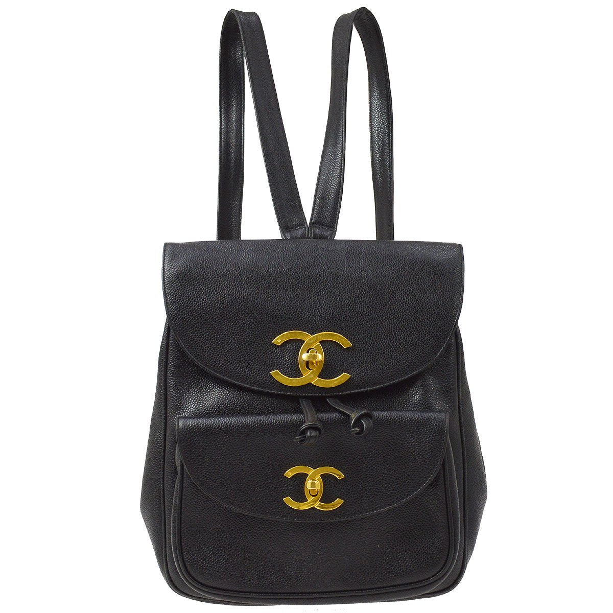 CHANEL 1994-1996 Chain Backpack Bag Black Caviar Skin ao29053