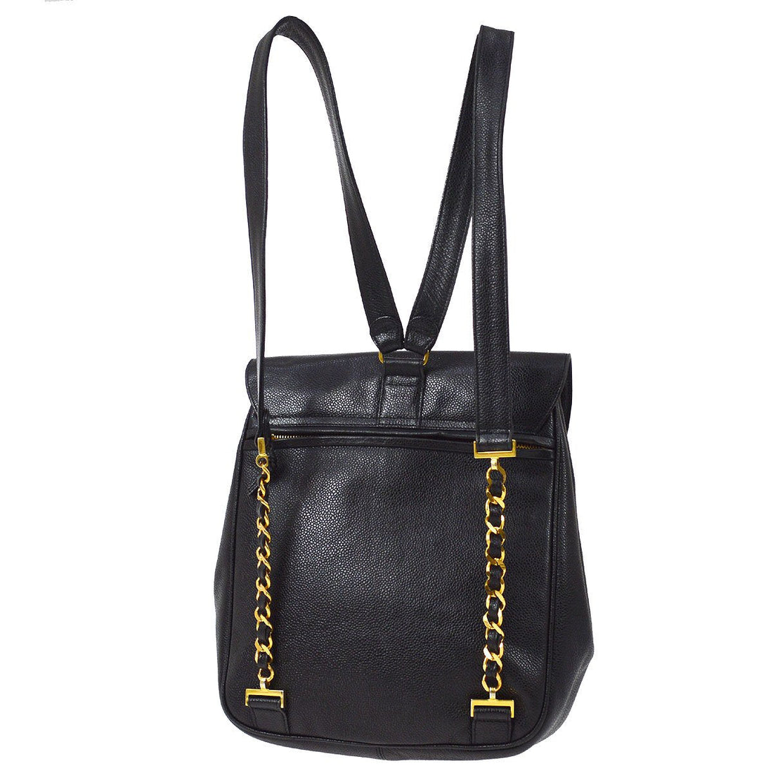 CHANEL 1994-1996 Chain Backpack Bag Black Caviar Skin ao29053