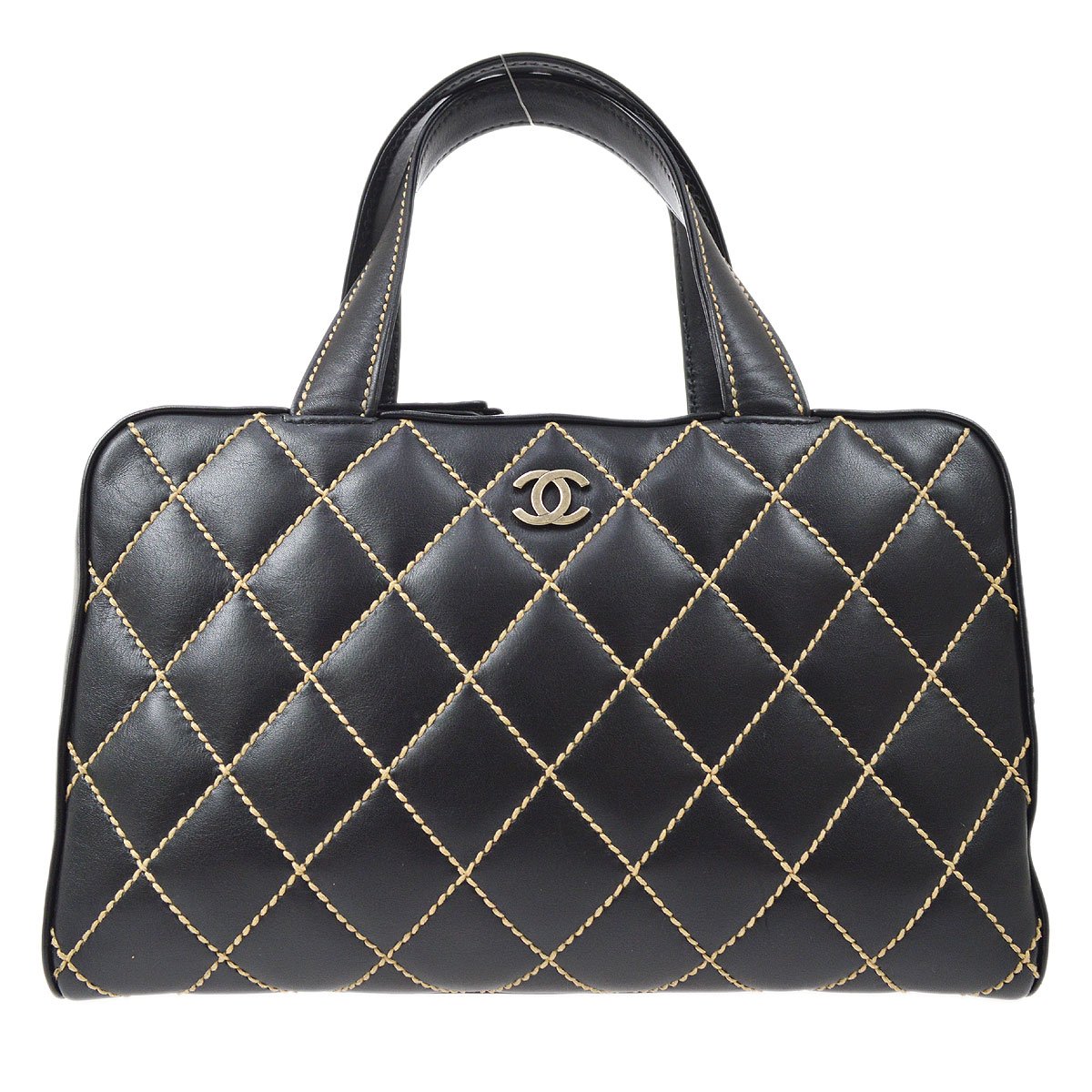 CHANEL 2001-2003 Black Calfskin Gunmetal Hardware Wild Stitch Handbag ao31393