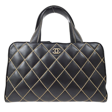 CHANEL 2001-2003 Black Calfskin Gunmetal Hardware Wild Stitch Handbag ao31393