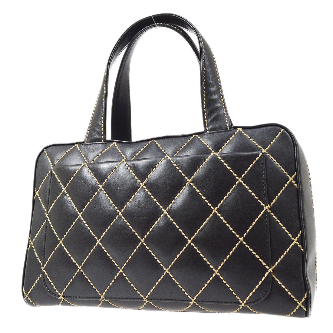 CHANEL 2001-2003 Black Calfskin Gunmetal Hardware Wild Stitch Handbag ao31393