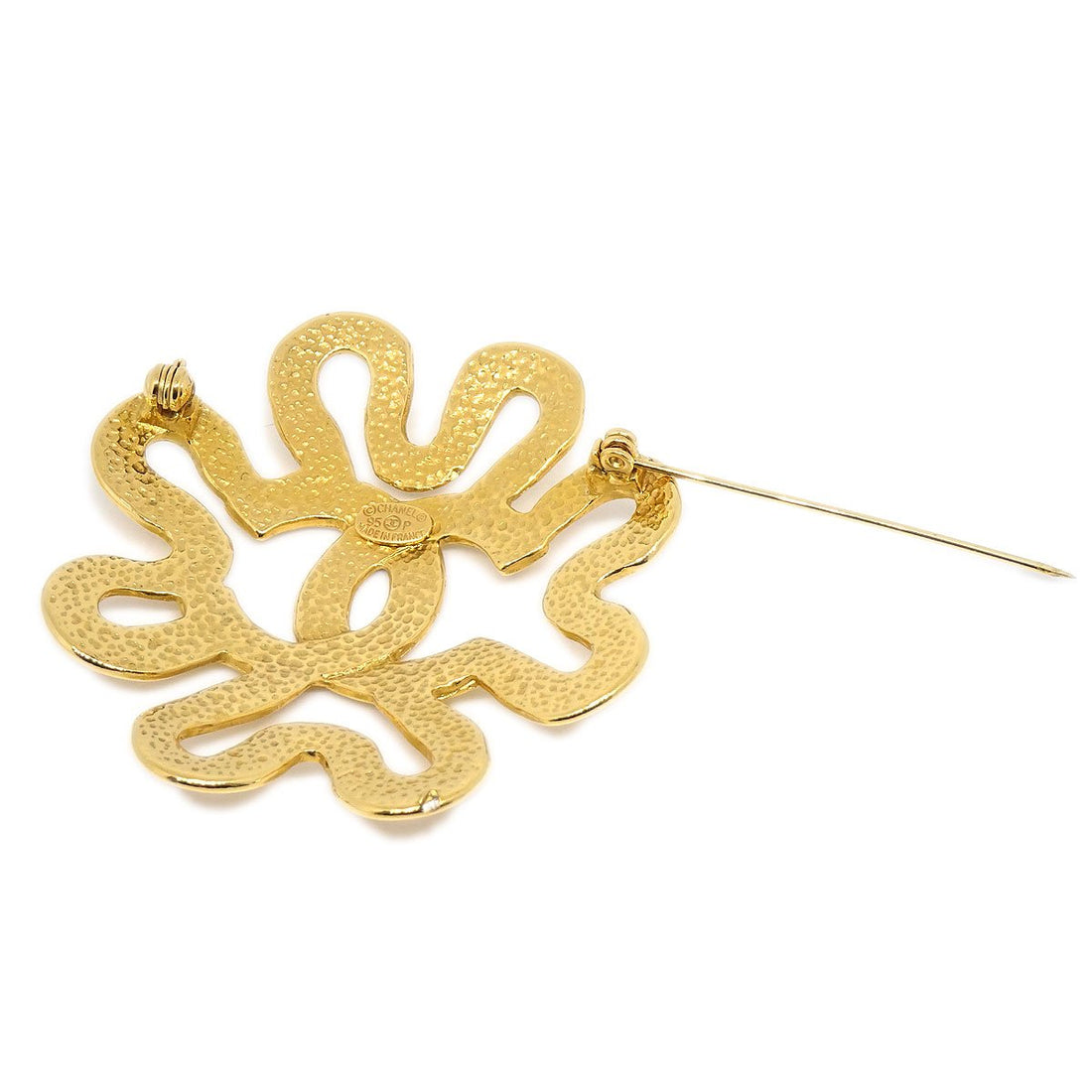 CHANEL 1995 Squiggle Border Brooch Gold ao32439