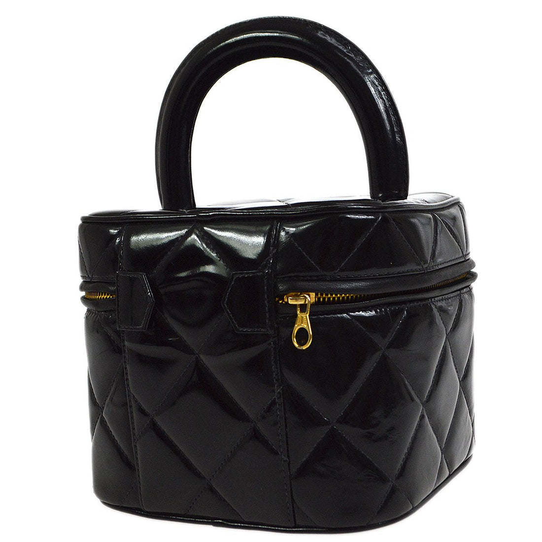 CHANEL 1995 Vanity Handbag Black Patent Leather ao34395