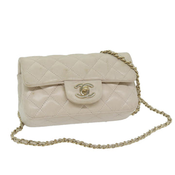 CHANEL Mini Matelasse Turn Lock Shoulder Bag Lamb Skin Beige CC Auth ar10895A