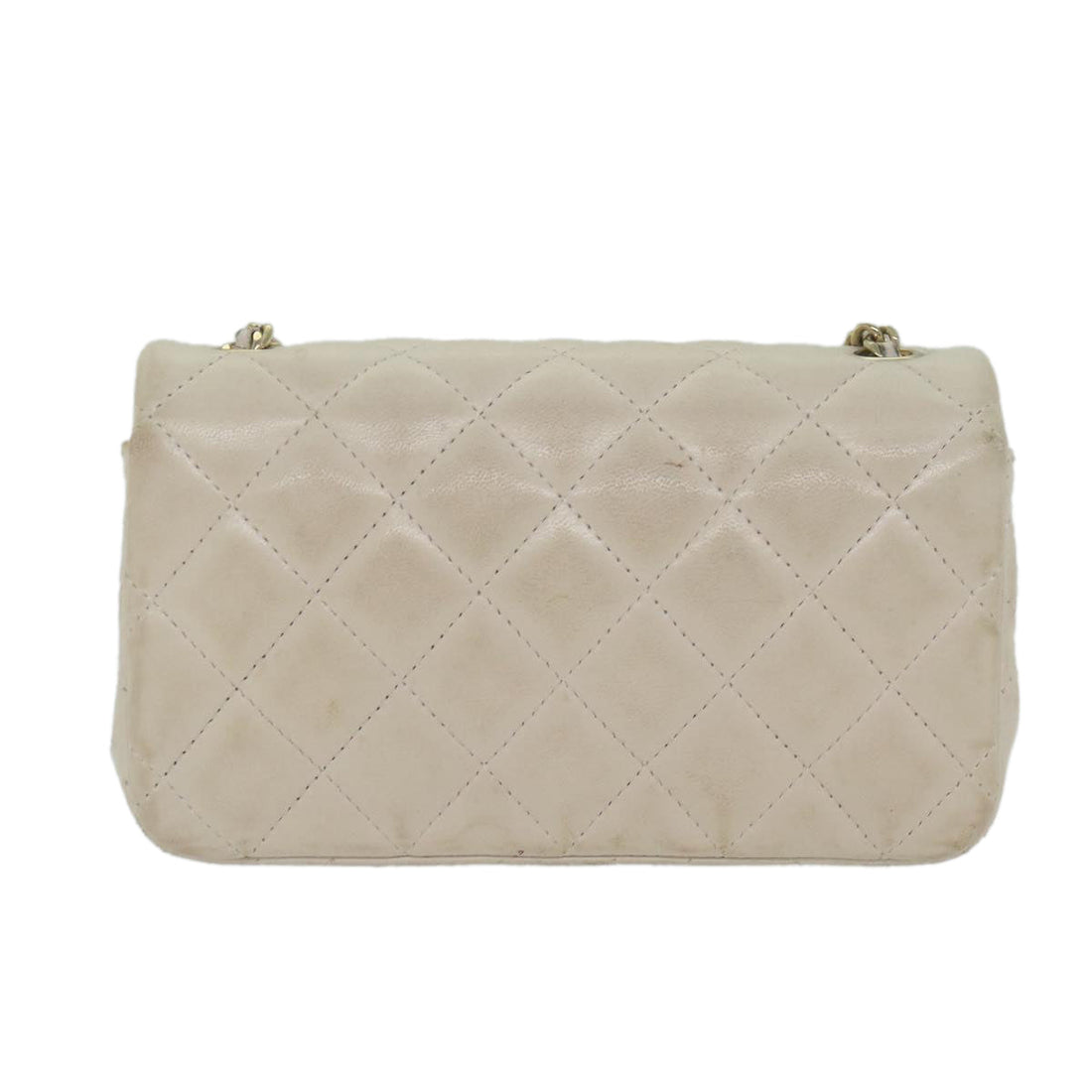 CHANEL Mini Matelasse Turn Lock Shoulder Bag Lamb Skin Beige CC Auth ar10895A