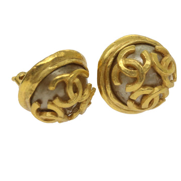 CHANEL Triple Coco Earring Gold CC Auth ar11464B