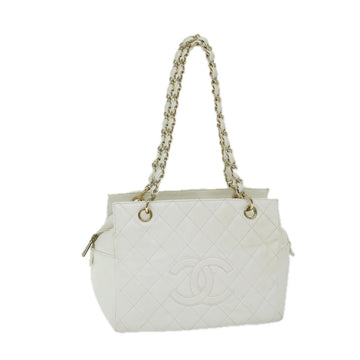CHANEL Matelasse Chain Shoulder Bag Caviar Skin White CC Auth ar11502