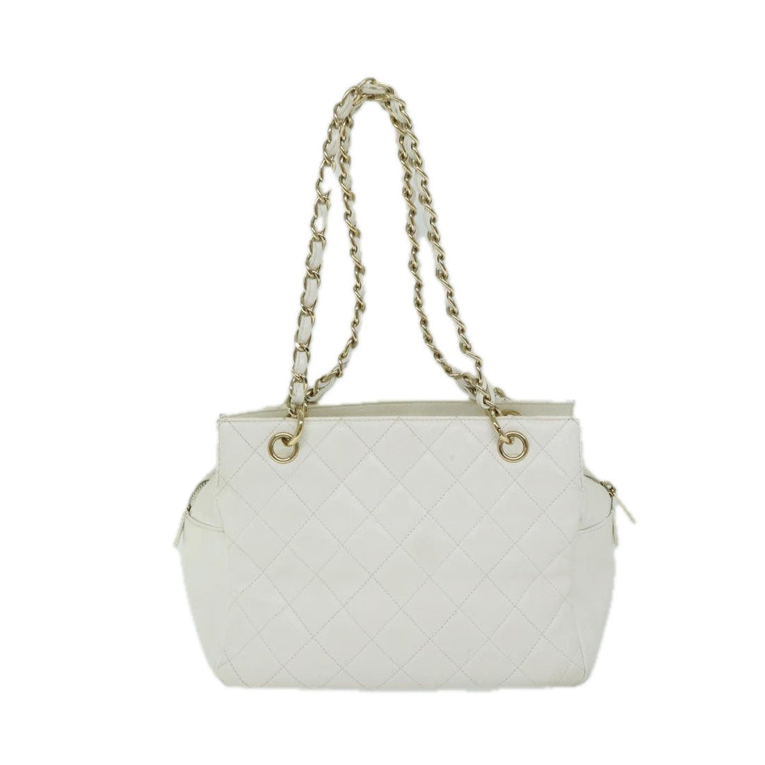 CHANEL Matelasse Chain Shoulder Bag Caviar Skin White CC Auth ar11502