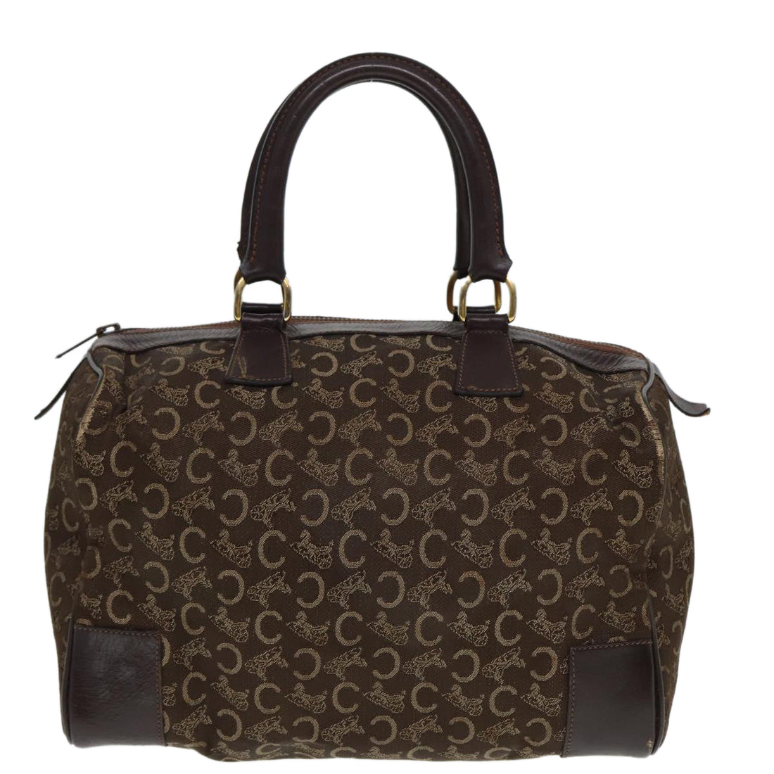 CELINE C Macadam Canvas Boston Bag Brown Auth ar11996