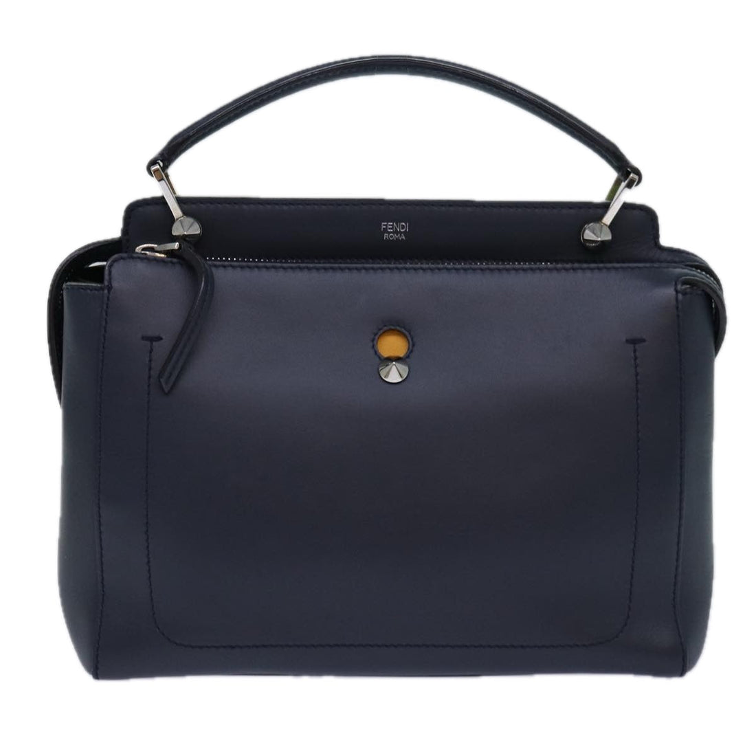 FENDI Dot Com Hand Bag Leather 2way Navy Auth ar12222