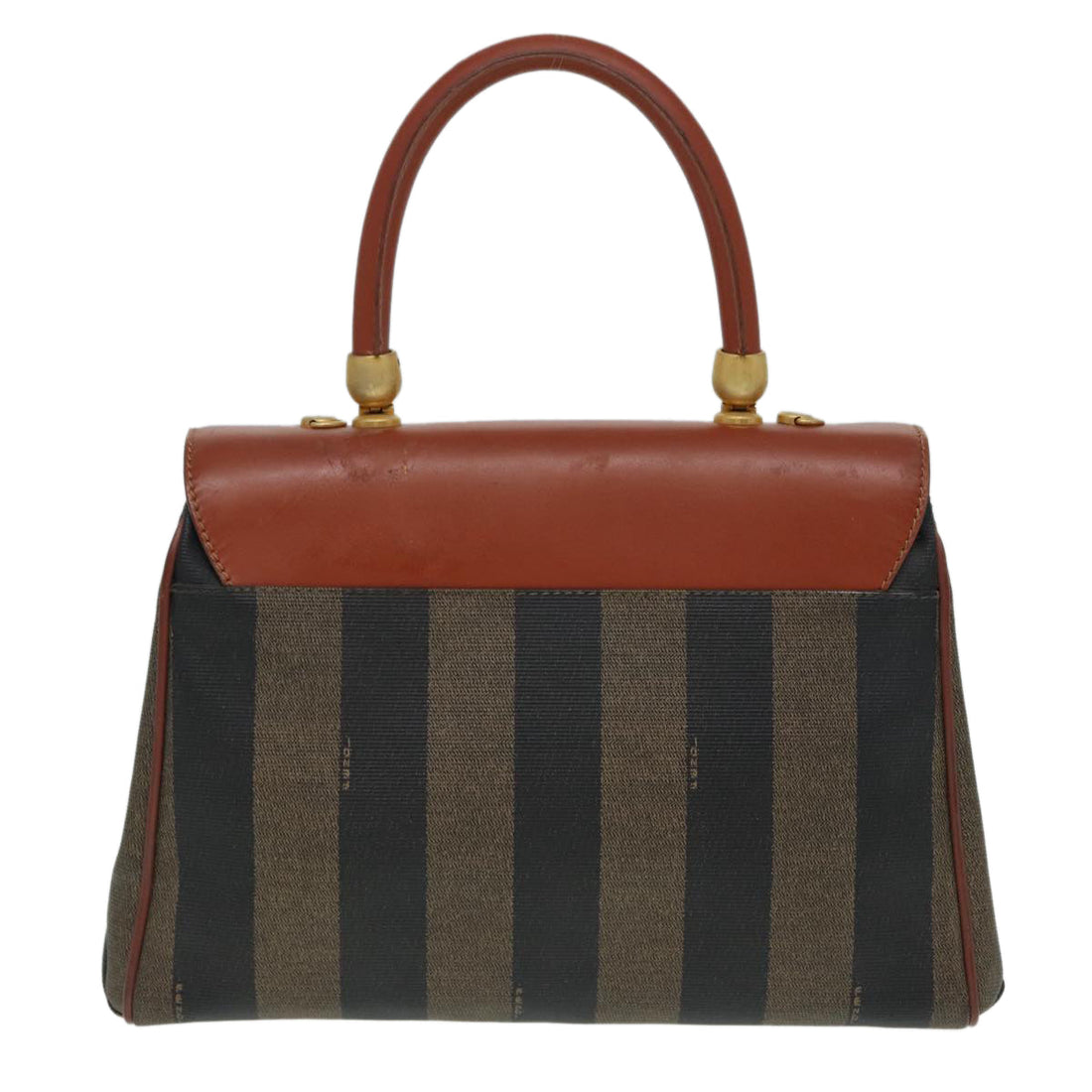 FENDI Pecan Canvas Hand Bag Brown Black Auth ar12314
