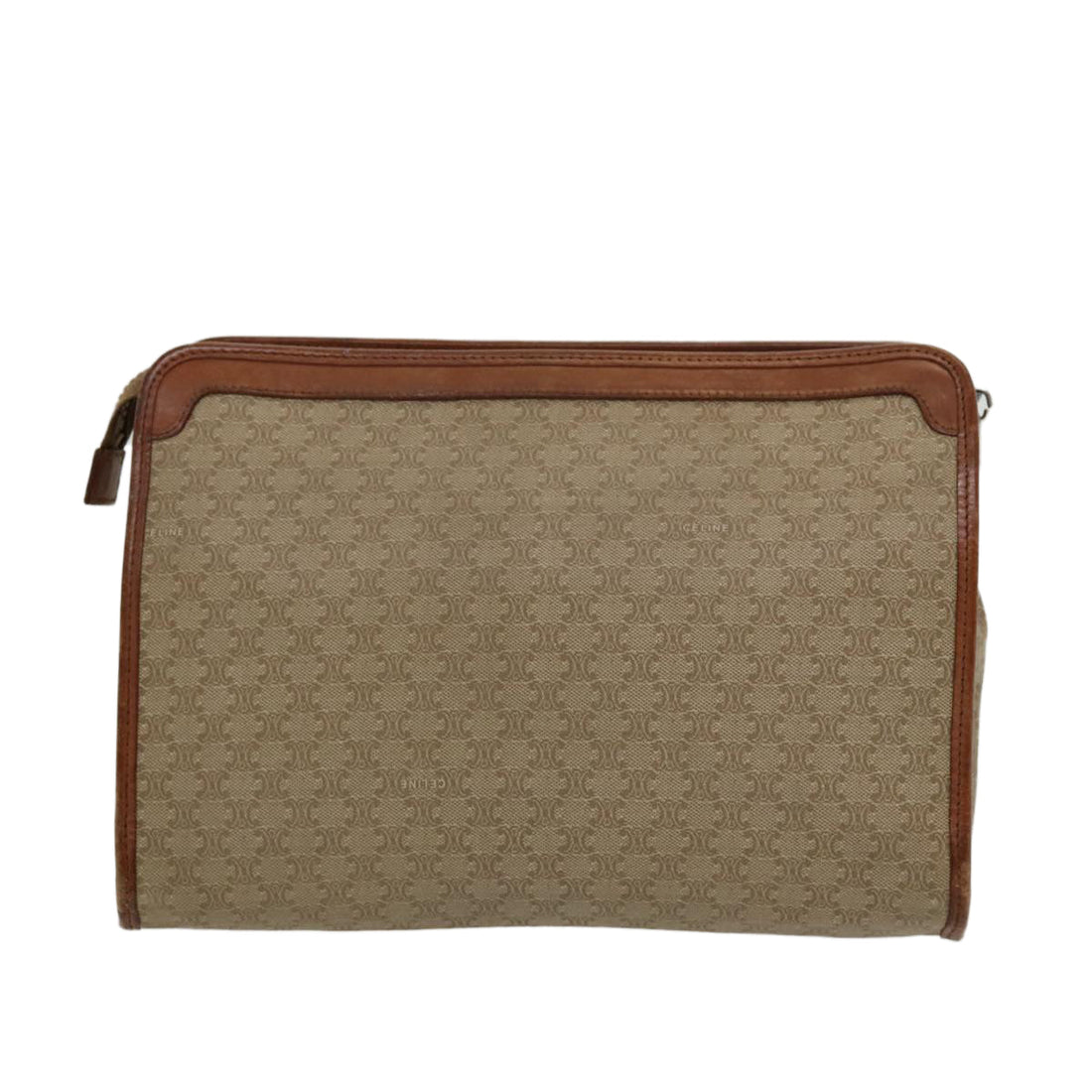 CELINE Macadam Canvas Clutch Bag Beige Gold Auth ar12344