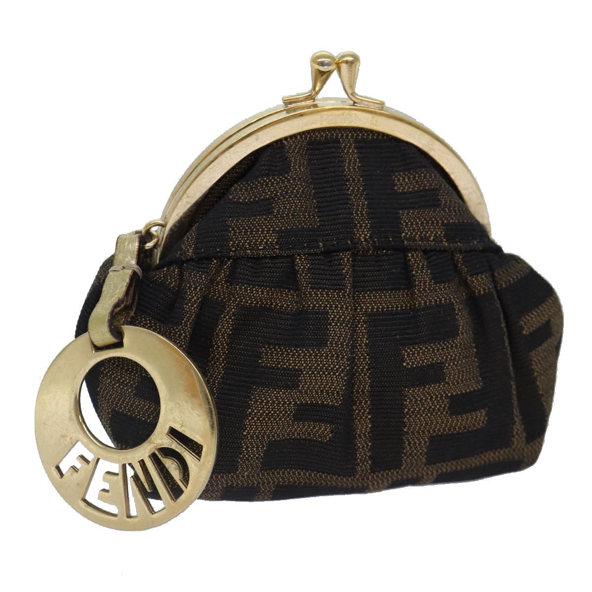 FENDI Zucca Canvas Coin Purse Brown Auth ar12481