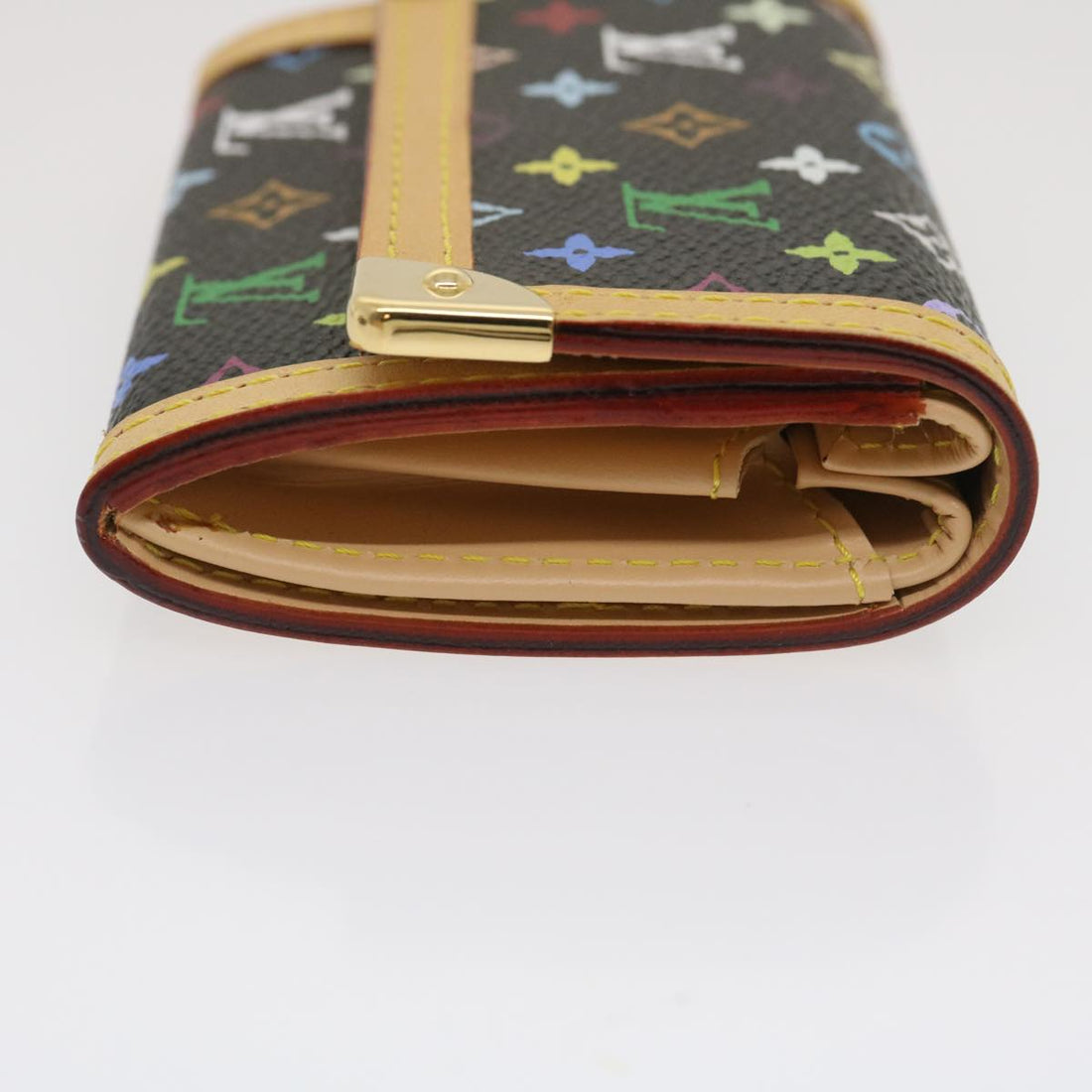 LOUIS VUITTON Multicolor Porte Monnaie Plat Coin Purse Black M92656 Auth ar6950