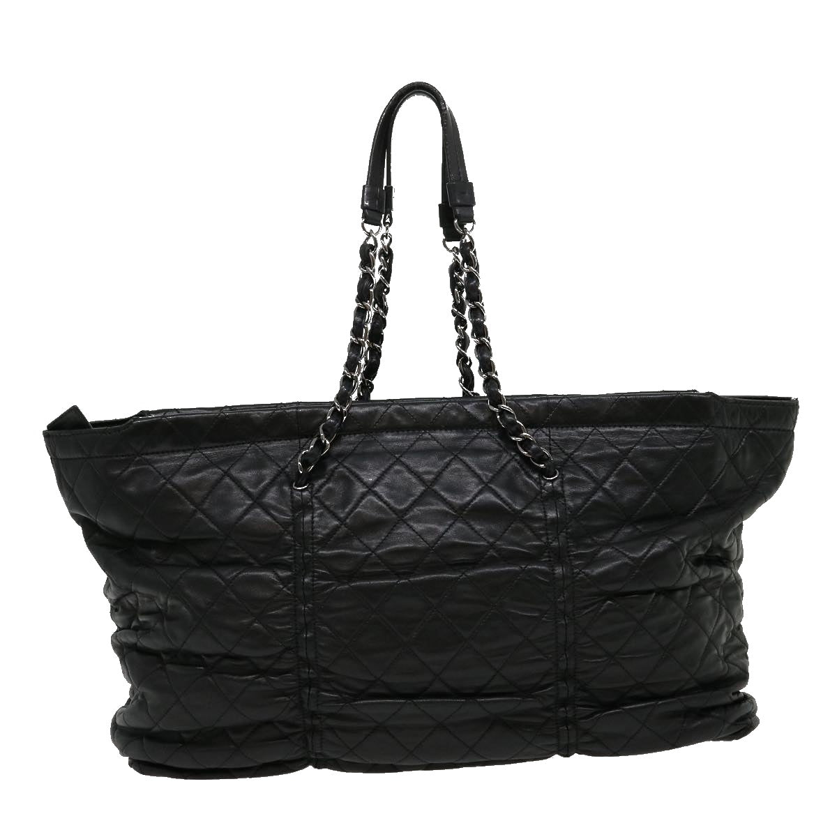 Chanel Chain Matelasse Tote Bag Lamb Skin Black CC Auth ar7246A