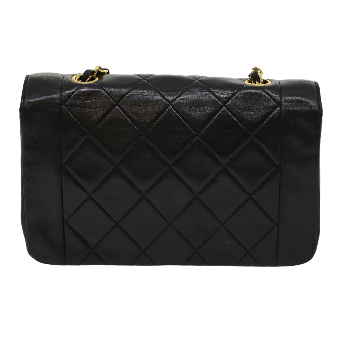 Chanel Matelasse Diana Turn Lock Chain Shoulder Bag Lamb Skin Black  ar7368A
