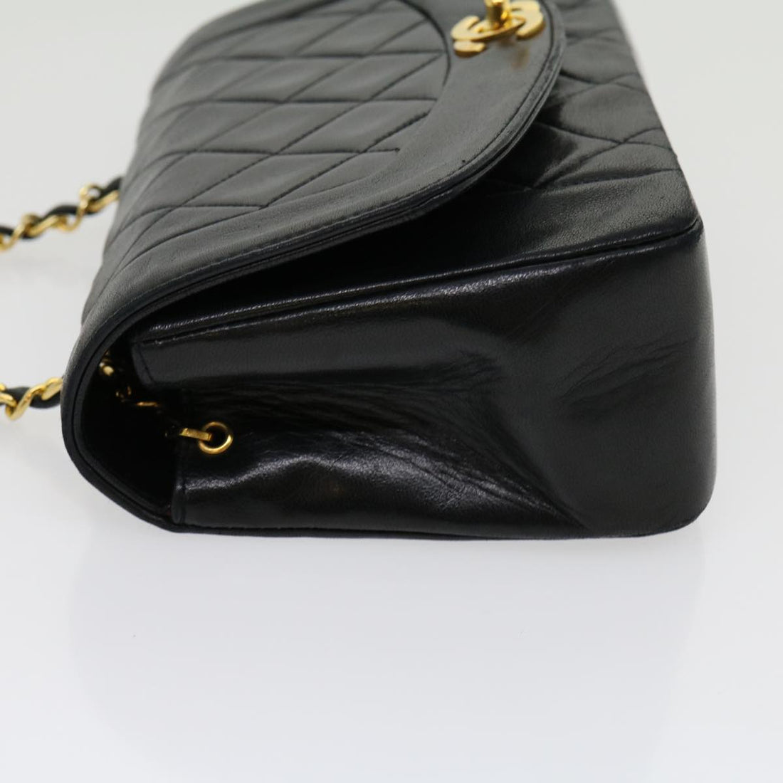 Chanel Matelasse Diana Turn Lock Chain Shoulder Bag Lamb Skin Black  ar7368A