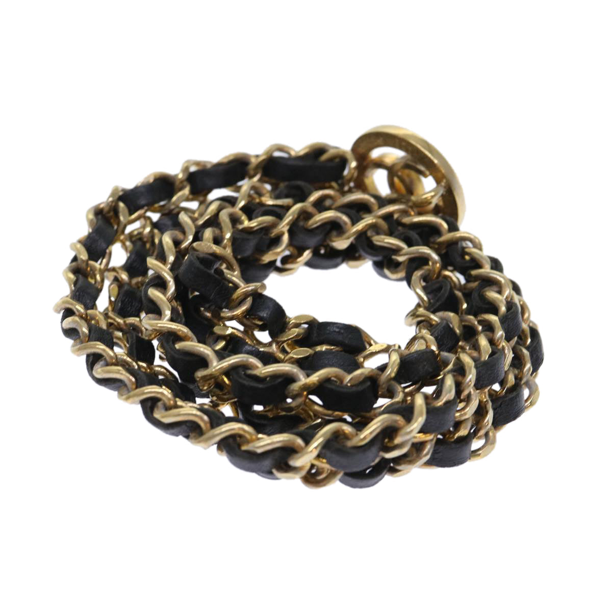 Chanel Chain Belt Metal Leather Gold Tone Black CC Auth ar9801B