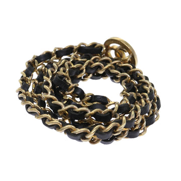 Chanel Chain Belt Metal Leather Gold Tone Black CC Auth ar9801B