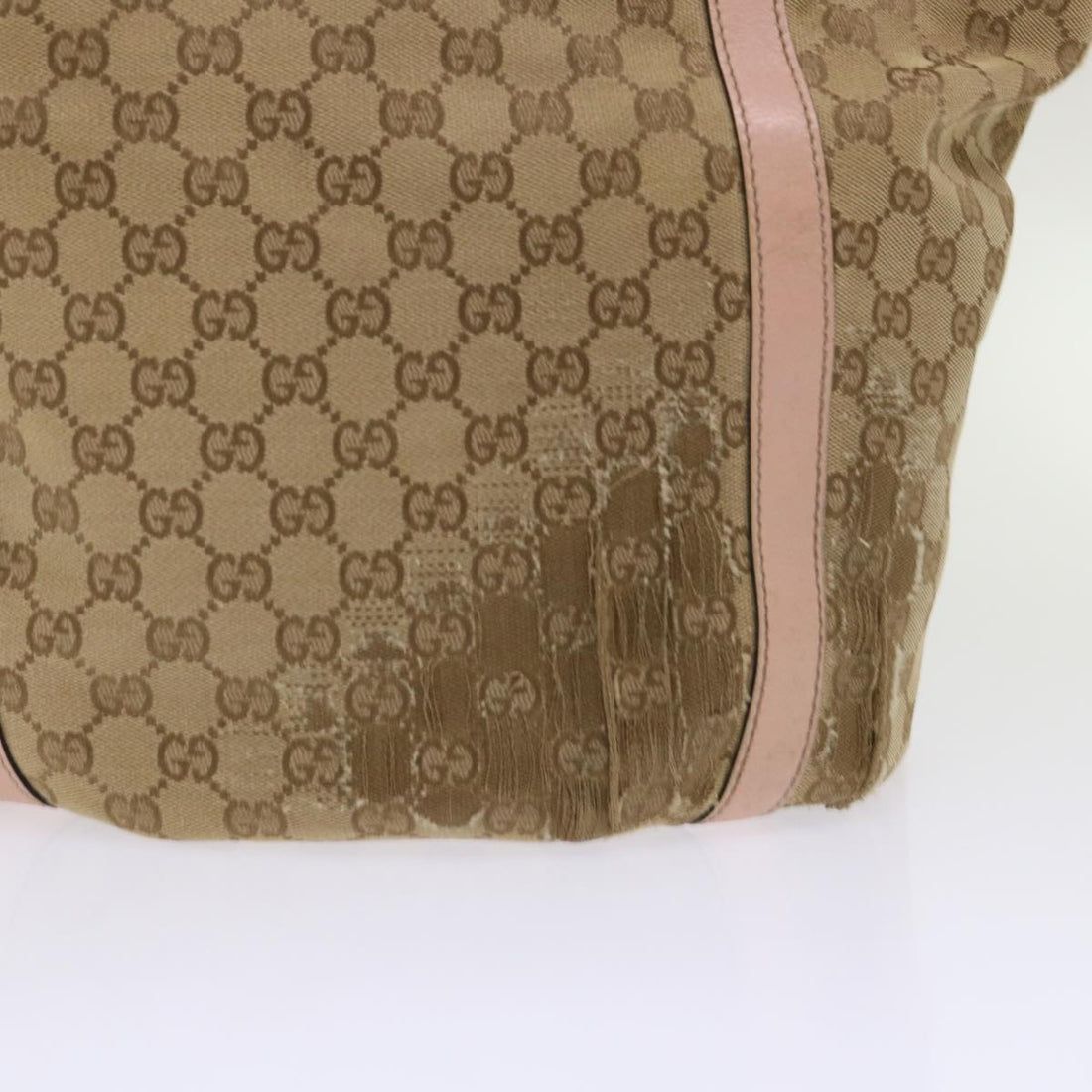 GUCCI GG Canvas Tote Bag Leather Beige 211982  ar9875B