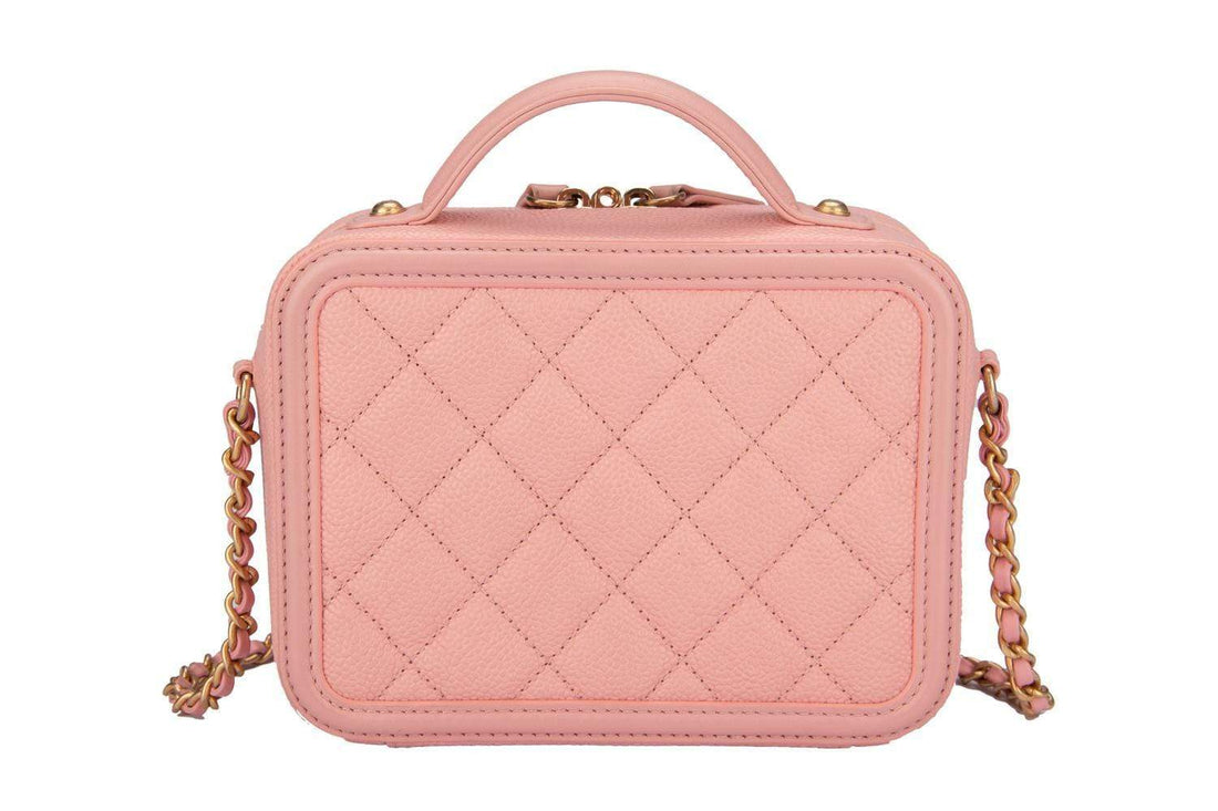 Chanel Mini Filigree in Pink Caviar leather and Gold chain