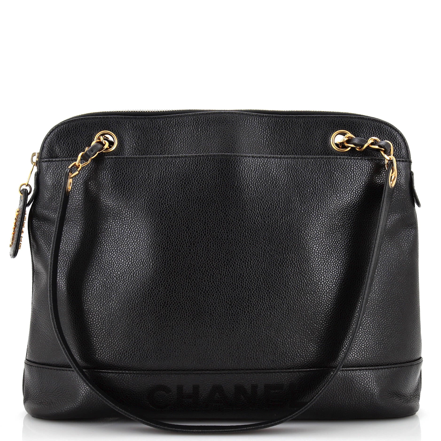 Chanel Vintage Logo Chain Tote Caviar