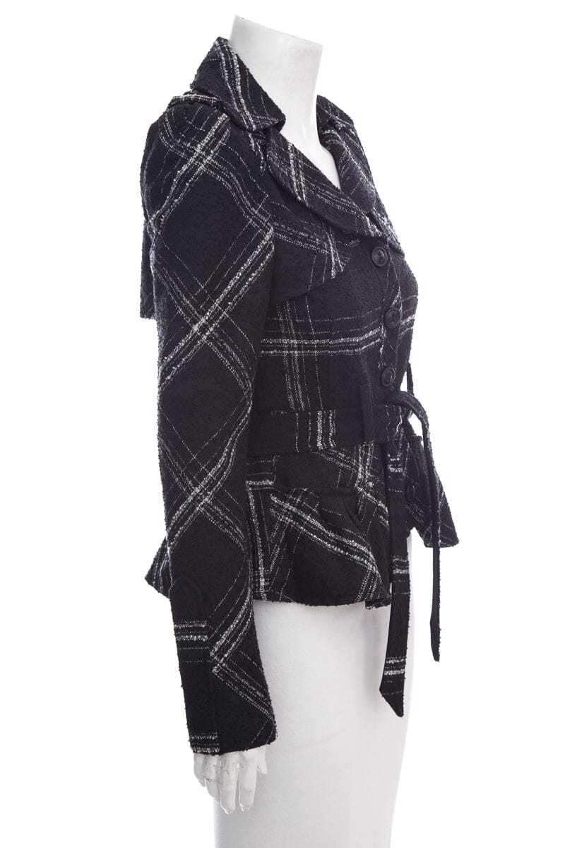 Nanette Lepore Black & White Plaid Button Up Jacket SZ 2