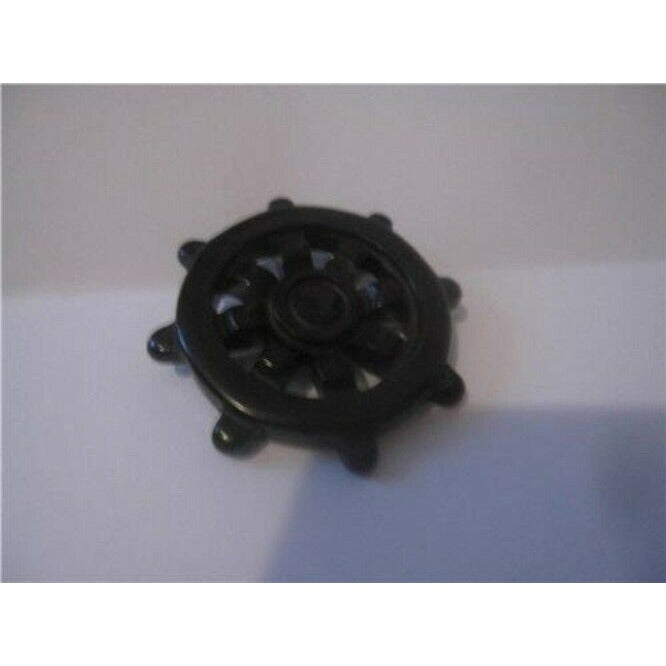 Art Deco Black Bakelite Nautical Boat Wheel Deeply Carved Pierced Brooch Pin