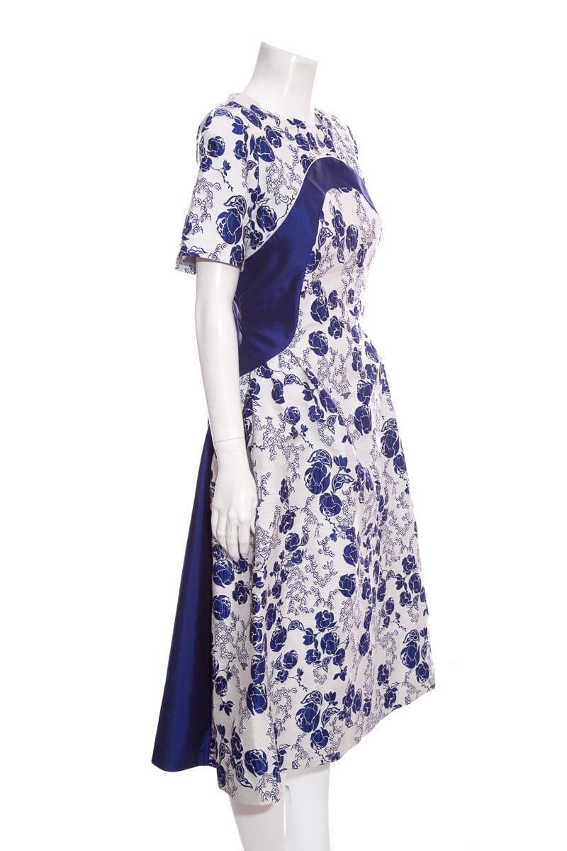 Khoon Hooi Blue & White Floral Midi Dress SZ 8 NWT