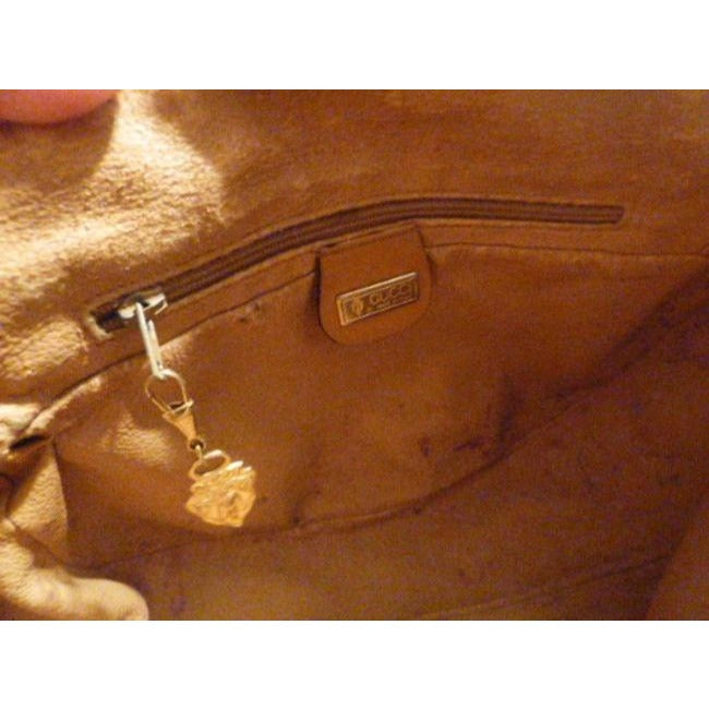 Gucci Vintage Camel Small G Logo Print On Ivory Coated Canvas And Camel Leather