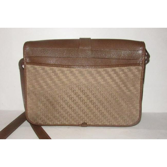 Gucci Vintage Beige Square G Logo Print Canvas And Brown Leather