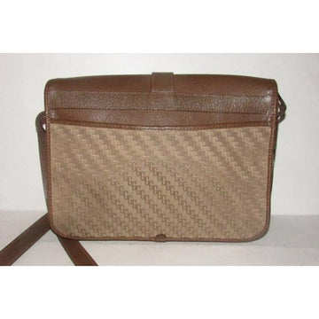 Gucci Vintage Beige Square G Logo Print Canvas And Brown Leather