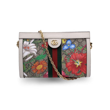 GUCCI Monogram Canvas Flora Ophidia Shoulder Bag White