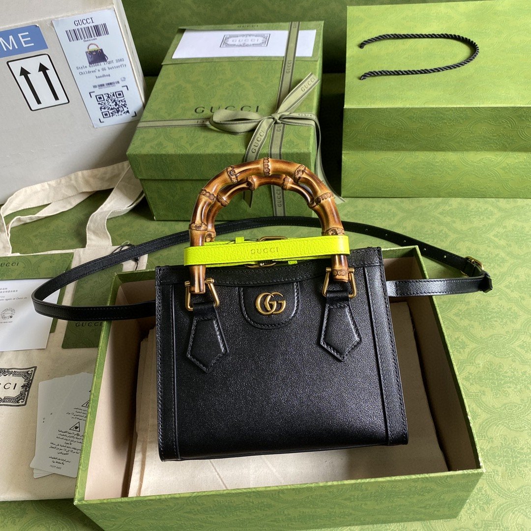 gg Diana Small Tote Bag Black For Women 8in/20cm gg ?702732 U3ZDT 1260