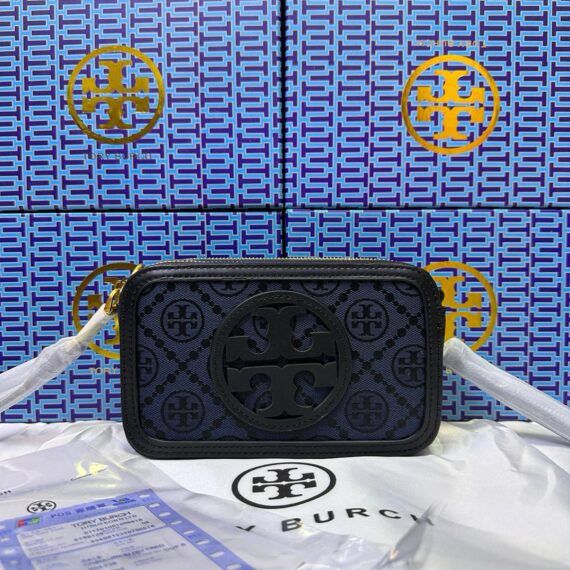 Tory Burch Mini T Monogram Miller Crossbody Women Bag (Blue/Black)