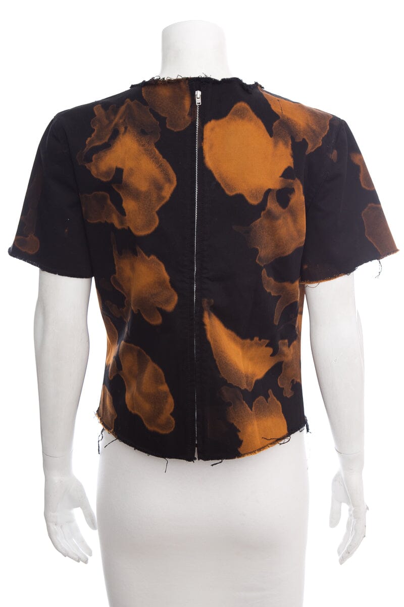 Marques Almeida Orange and Black Printed Short Sleeve Blouse SZ L