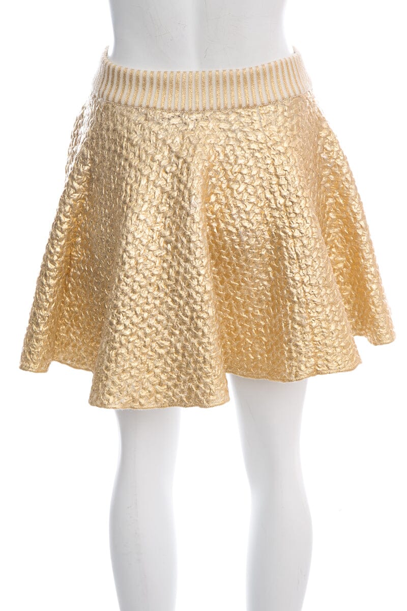 Valentino Gold Metallic Knit Mini Skirt SZ S