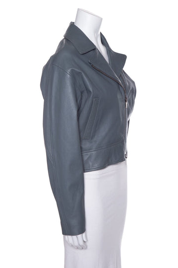 Theory Blue Granite Leather Moto Jacket SZ P NWT