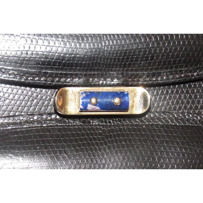 1960's Gucci black lizard top handle Kelly bag w blue lapis clasp