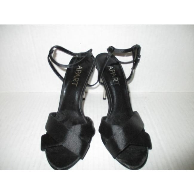 Apart Impressions Black Silver Metal Embellished Heel Open Toe Pump Sandals Size Eu