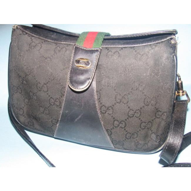 Gucci Guccissima Print Top Flap Snap Cross Body Black Leather And Gg Leather