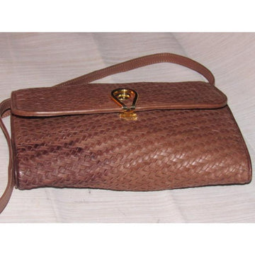 Gucci Vintage Woven And Smooth Two Way Style Purse Brown Leather Shoulder Bag